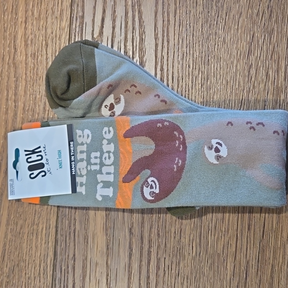 NWT SOCK IT TO ME KNEE HIGH SOCKS SLOTH DESIGN.   #7247